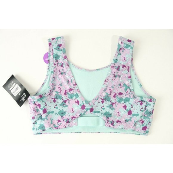 Athletic Works Ladies  Multi Floral High Neck Keyhole Sport Bra Size 36 NEW - Picture 2 of 5